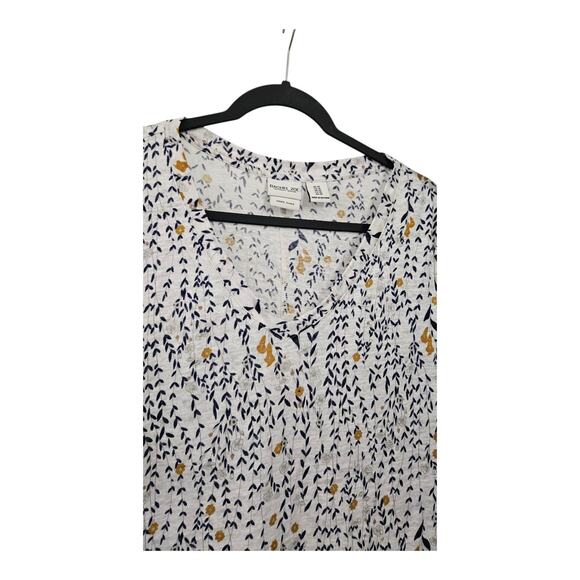 Rachel Zoe Womens 1X Top Blouse 100% Linen V-Neck 3/4 Sleeve Floral White Blue - Picture 4 of 6